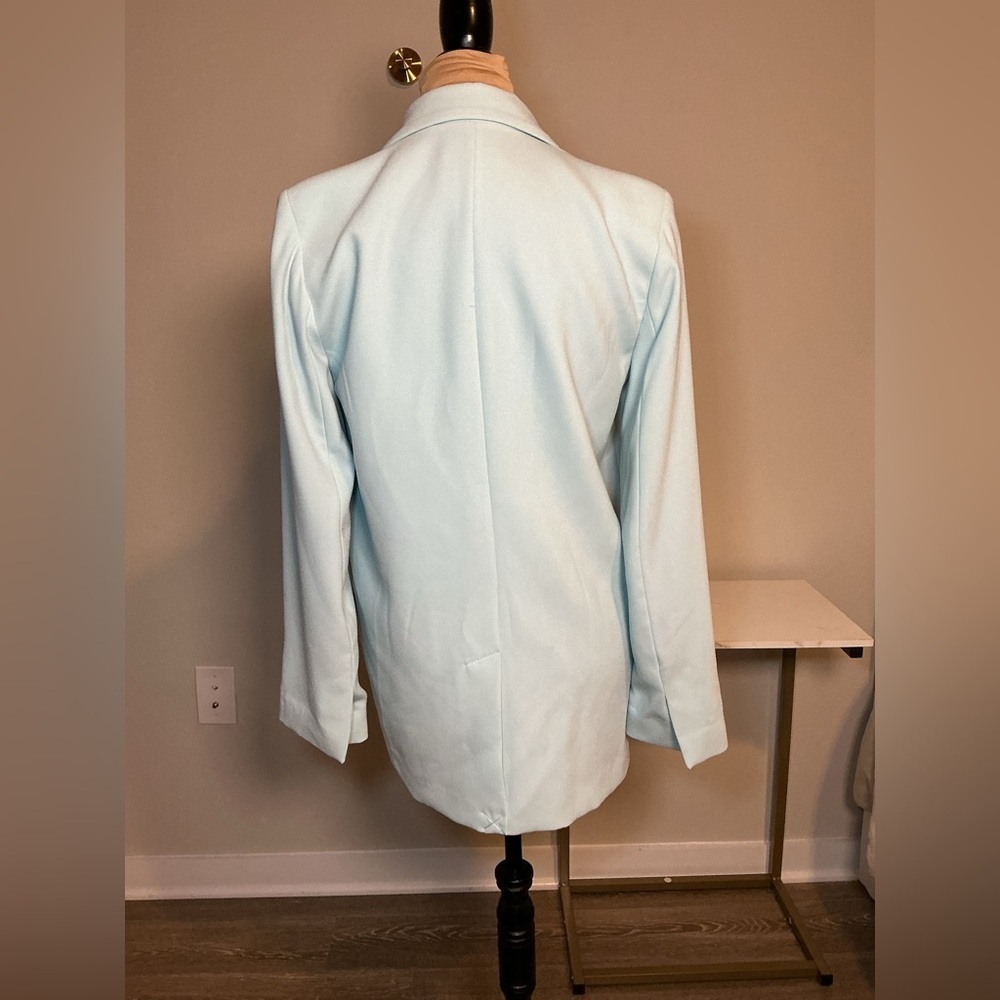Zara Women's Double-Breasted Light Blue Coat - Picture 4 of 8